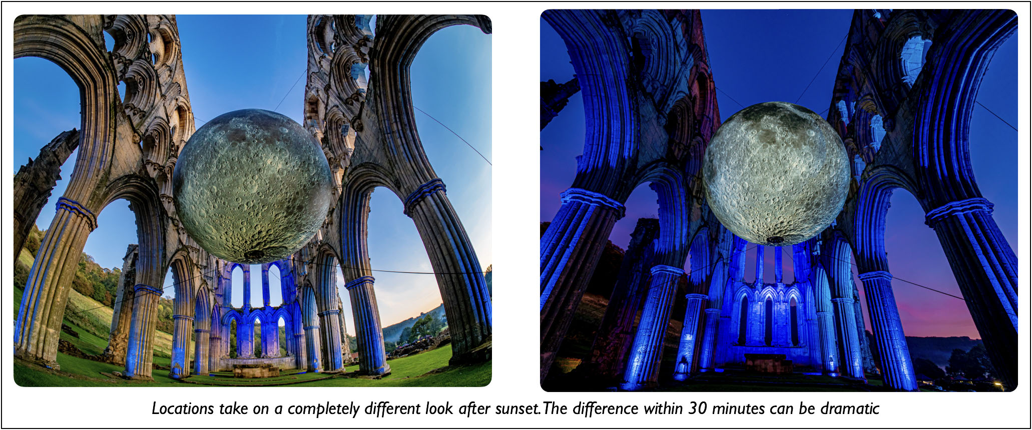 Two photos taken 30 minutes apart showing the difference in light.