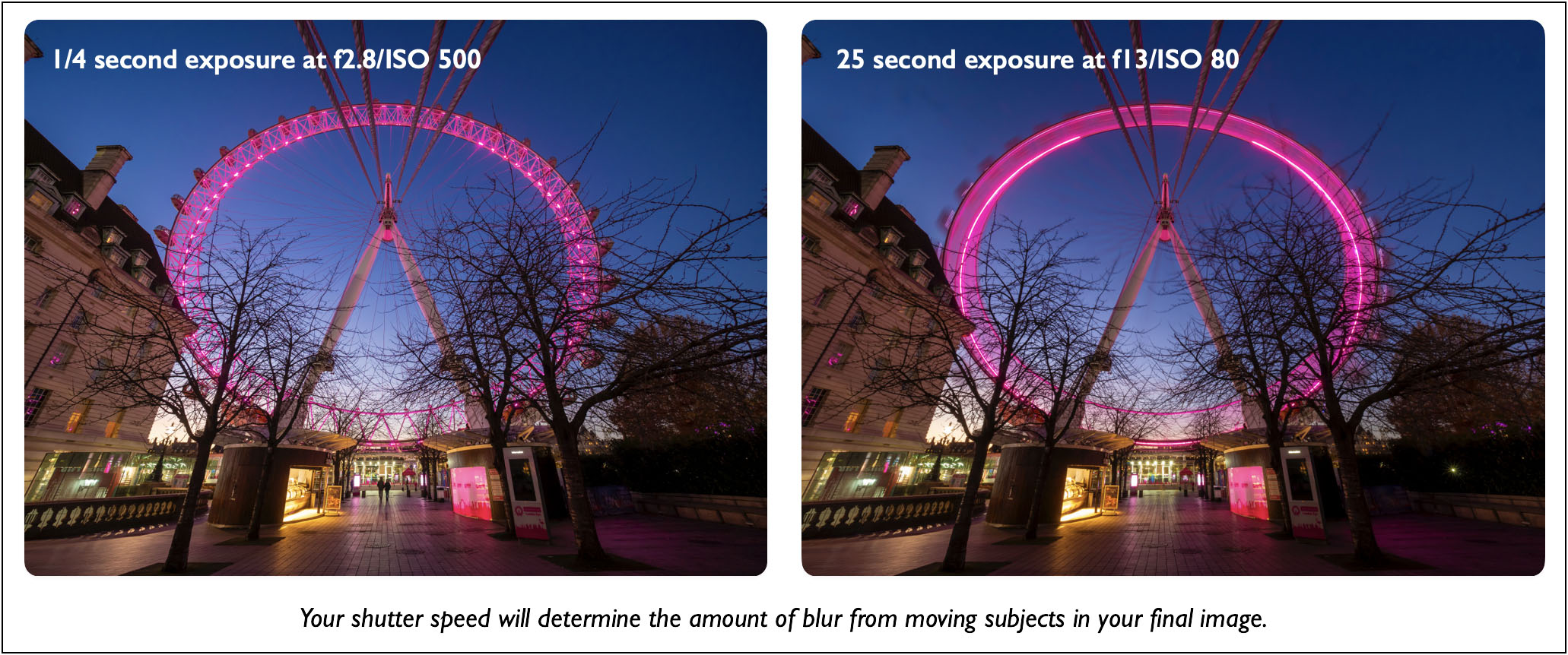Two images showing the different amount of blur created by the changing of shutter speed
