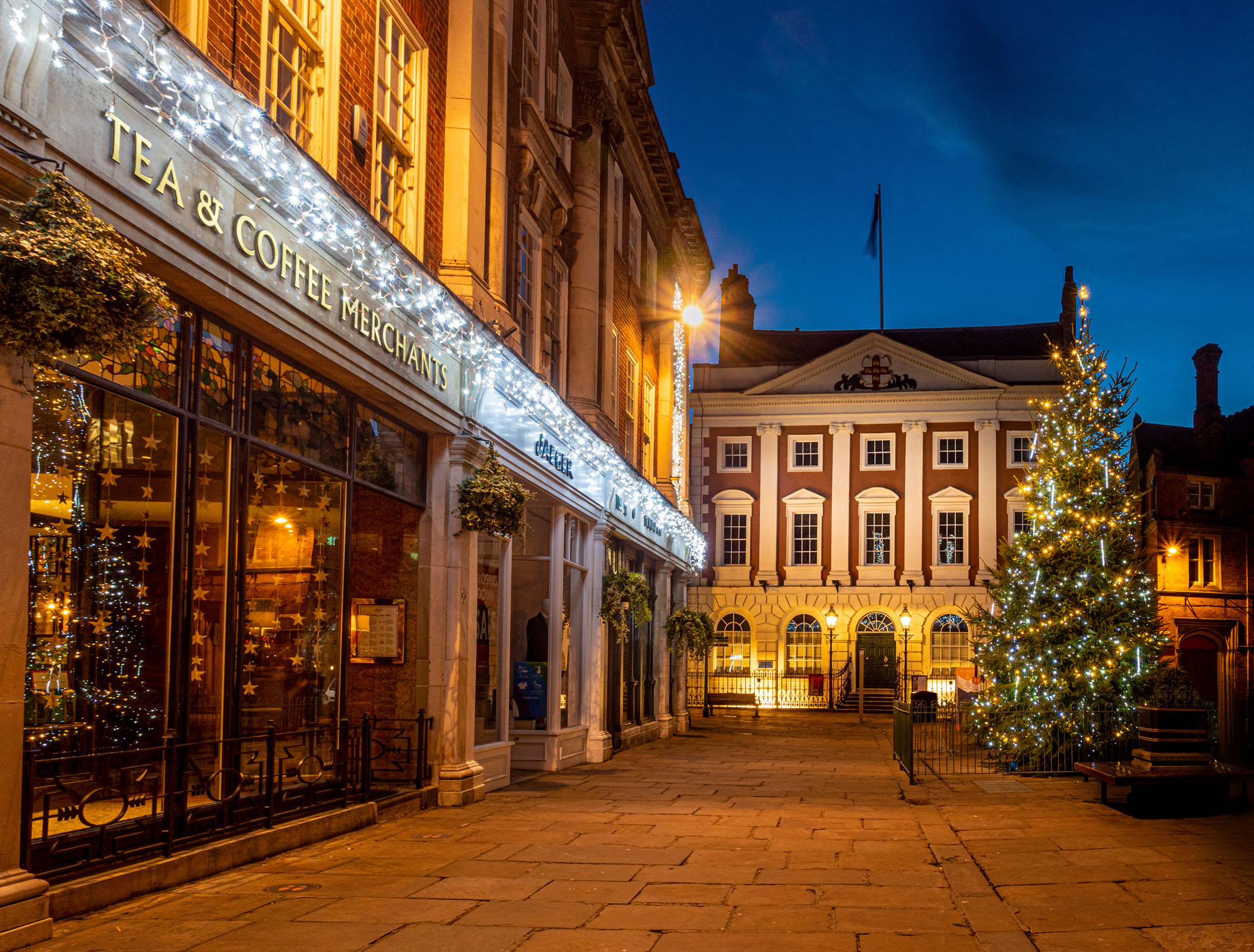 Christmas lights in York shot a blue hour, just after sunset.