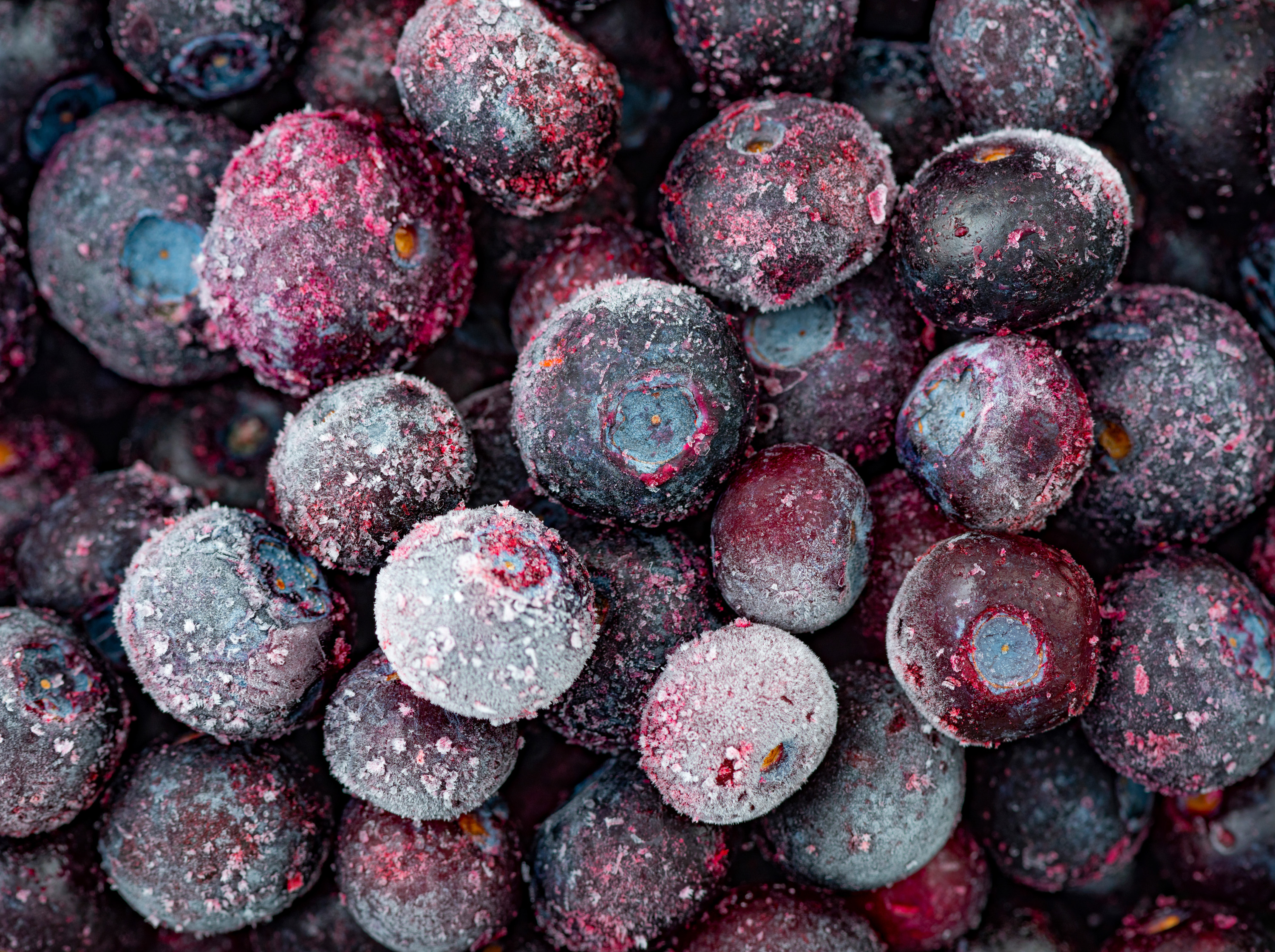 Frozen blueberries shot using a macro lens.