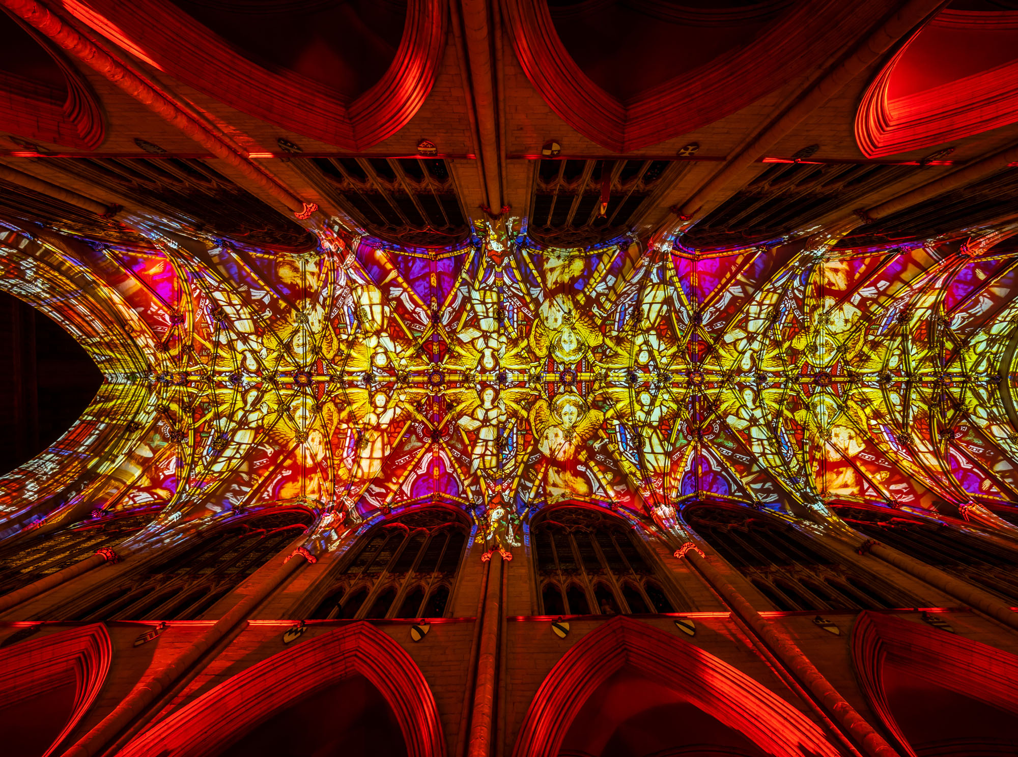 Church ceiling demonstrating architectural symmetry.