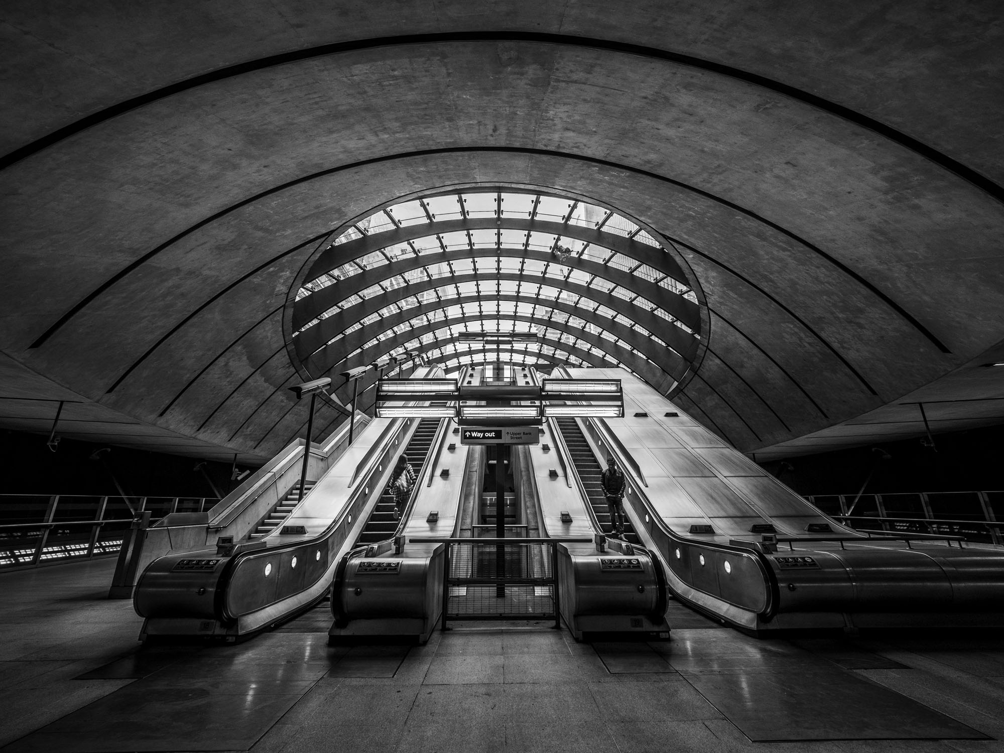 Escalators in a railway station demonstrating symmetry.